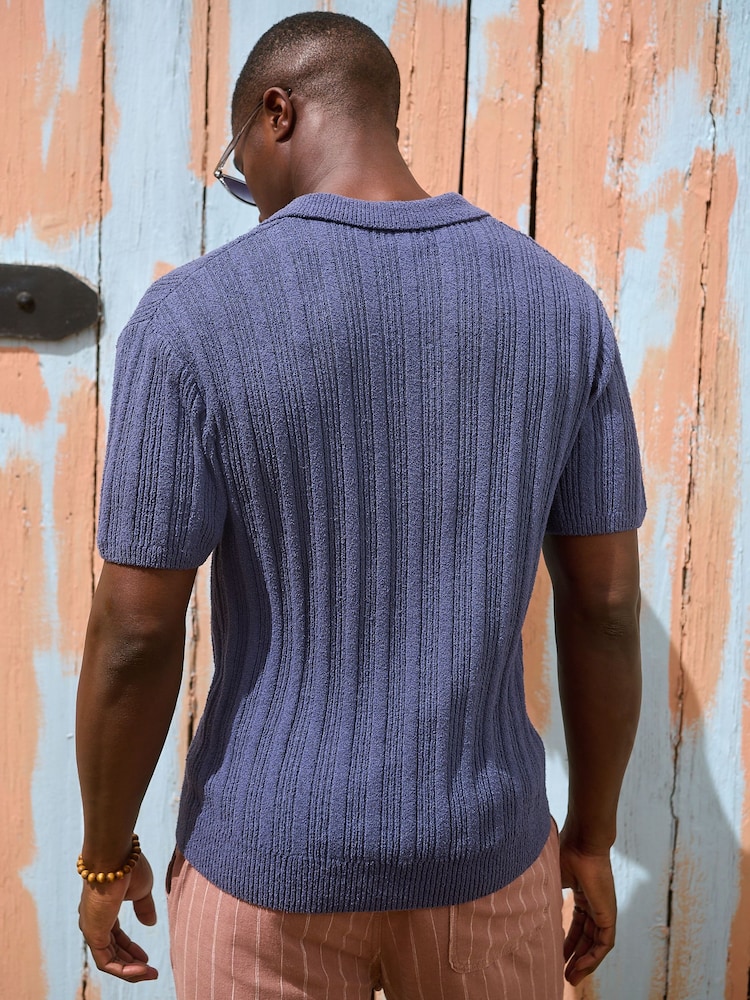 Blue Regular Fit Cotton Rich Short Sleeve Trophy Knit Polo Shirt - Image 4 of 8