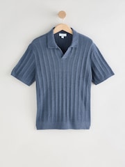 أزرق - Regular Fit Cotton Rich Short Sleeve Trophy Knit Polo Shirt - صورة 6 من 8