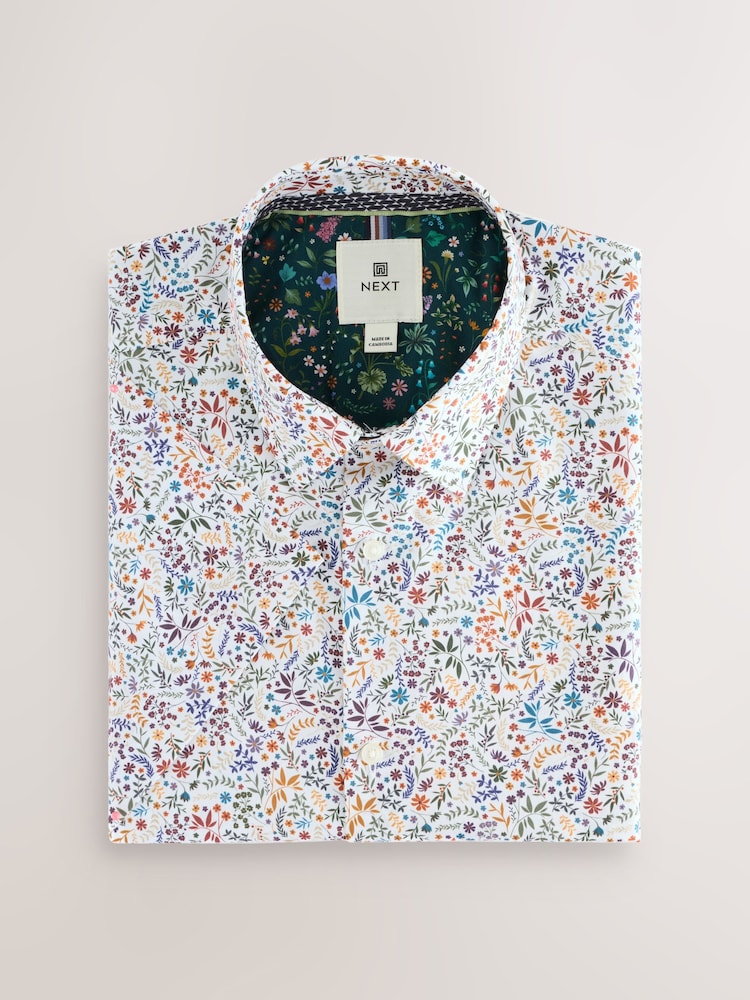 White/Multicolour Ditsy Regular Fit Short Sleeve Shirt - Image 1 of 3 White/Multicolour Ditsy Regular Fit Short Sleeve Shirt - Image 1 of 3