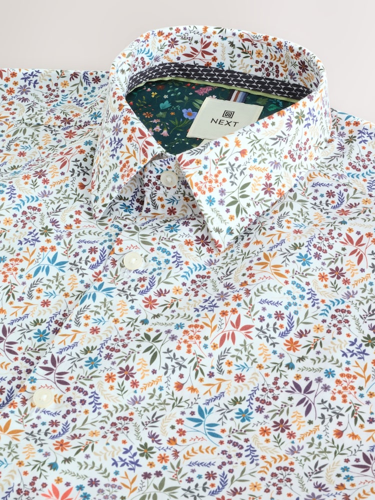 White/Multicolour Ditsy Regular Fit Short Sleeve Shirt - Image 2 of 3 White/Multicolour Ditsy Regular Fit Short Sleeve Shirt - Image 2 of 3
