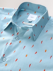 Light Blue Chilli Print Regular Fit Short Sleeve Shirt - Image 6 of 8