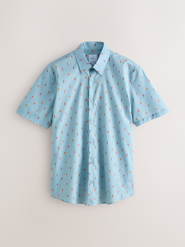 Light Blue Chilli Print Regular Fit Short Sleeve Shirt - Image 8 of 8 Light Blue Chilli Print Regular Fit Short Sleeve Shirt - Image 8 of 8