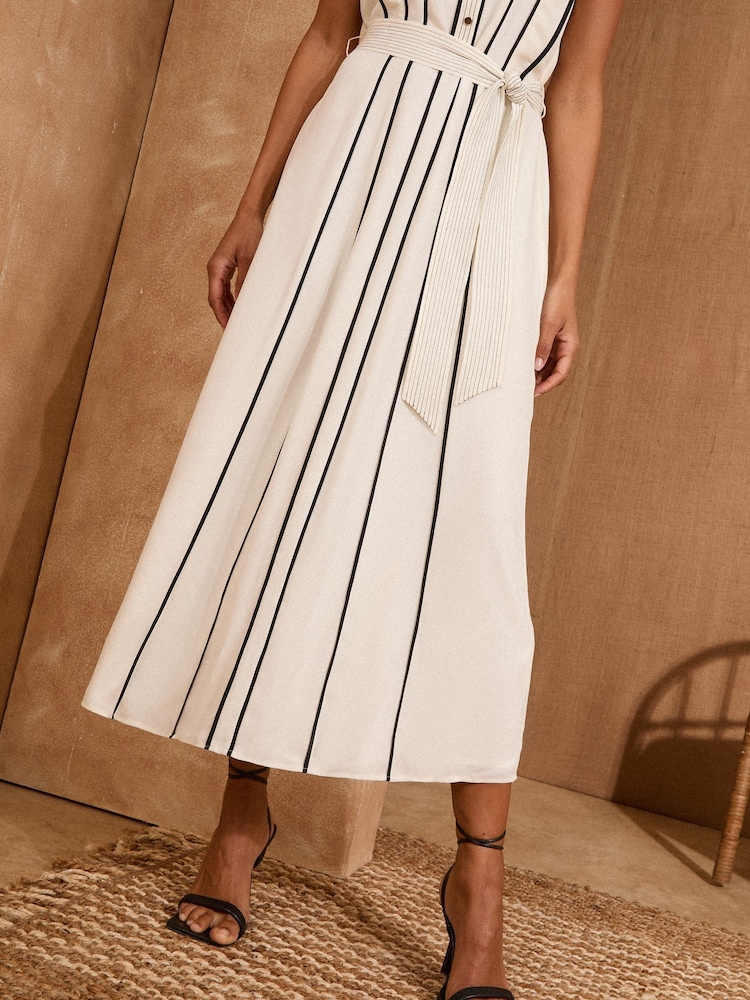 Love & Roses Ivory Petite Contrast Tipping Belted Midi Shirt Dress - Image 3 of 5