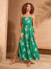 Love & Roses Green Palm Metallic Belted Midaxi Dress - Image 1 of 4