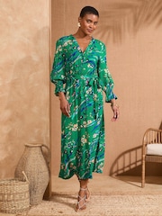 Love & Roses Notch Neck Belted Midi Shirt Dress - Imagen 1 de 4