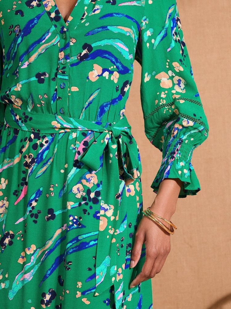 Love & Roses Notch Neck Belted Midi Shirt Dress - Imagen 2 de 4