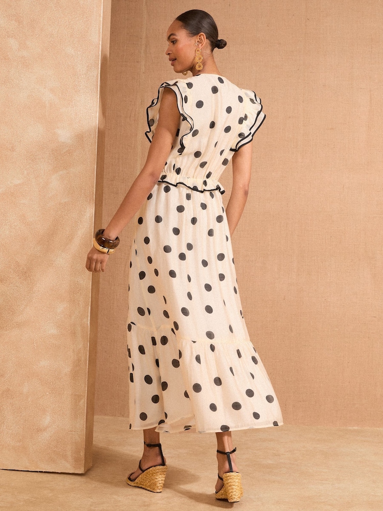 Love & Roses Black/White Spot Ruffle V-Neck Short Sleeve Midi Dress - Image 4 of 4