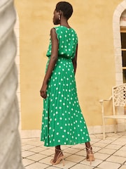 Love & Roses Green Spot Scallop Detail Pleated Midi Dress - Image 3 of 4