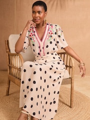 Love & Roses Ivory Spot Embroidered V-Neck Short Sleeve Midi Dress - Image 3 of 4