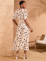 Love & Roses Ivory Spot Embroidered V-Neck Short Sleeve Midi Dress - Image 4 of 4