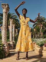 Love & Roses Buttermilk Floral Ruffle V-Neck Short Sleeve Midi Dress - Image 3 of 4