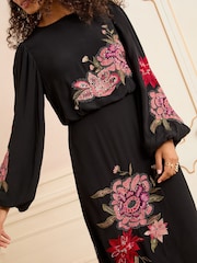 Love & Roses Black Floral Embellished Midi Dress - Image 2 of 4