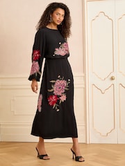 Love & Roses Black Floral Embellished Midi Dress - Image 4 of 4
