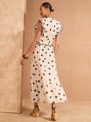 Love & Roses Black/White Petite Ruffle V-Neck Short Sleeve Midi Dress - Image 4 of 4