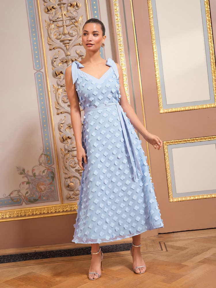 Love & Roses Blue Petite Tie Shoulder Midi Dress - Image 1 of 4 Love & Roses Blue Petite Tie Shoulder Midi Dress - Image 1 of 4