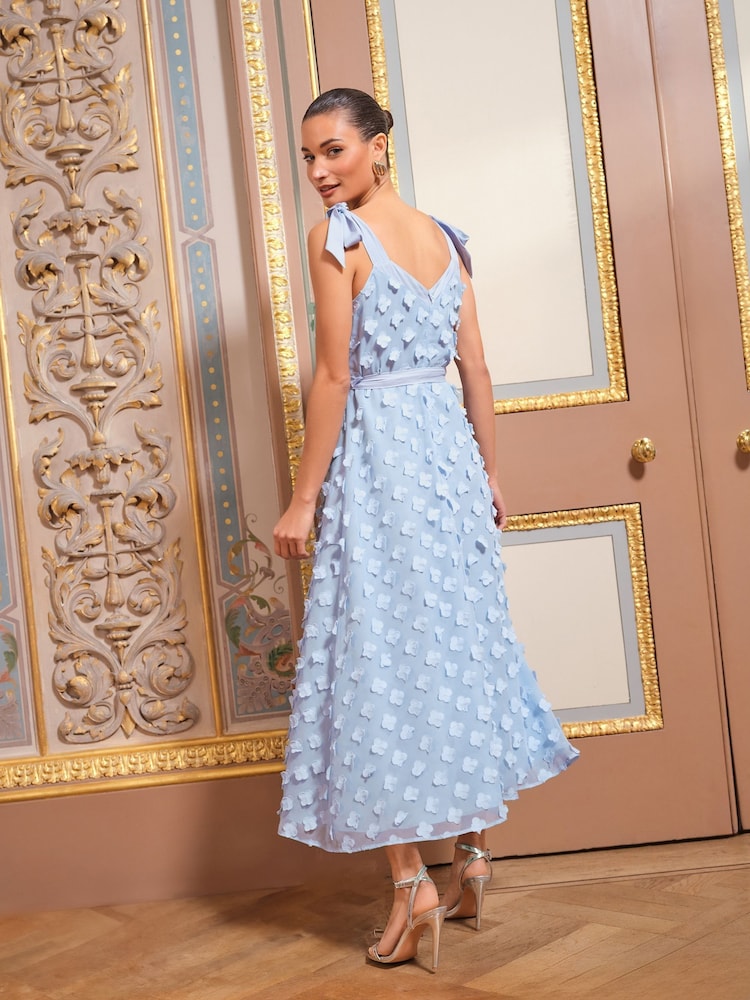 Love & Roses Blue Petite Tie Shoulder Midi Dress - Image 3 of 4