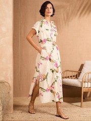 Love & Roses 100% Cotton Broderie Tie Belted Short Sleeve Midi Dress - Imagen 1 de 4