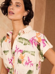 Love & Roses 100% Cotton Broderie Tie Belted Short Sleeve Midi Dress - Imagen 2 de 4
