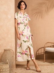 Love & Roses 100% Cotton Broderie Tie Belted Short Sleeve Midi Dress - Imagen 3 de 4