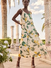 Love & Roses Buttermilk Petite Lemon Printed Ruffle Midi Dress - Image 1 of 4