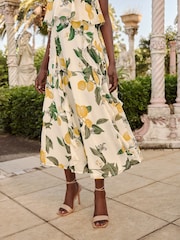 Love & Roses Buttermilk Petite Lemon Printed Ruffle Midi Dress - Image 3 of 4