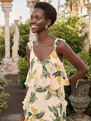 Love & Roses Buttermilk Petite Lemon Printed Ruffle Midi Dress - Image 4 of 4