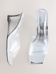 Silver Forever Comfort® Square Toe Vinyl Wedge Mules - Image 1 of 5