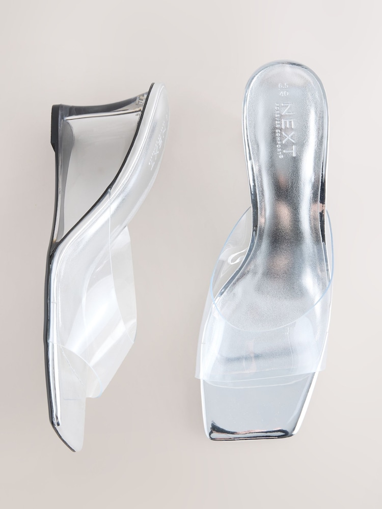 Silver Forever Comfort® Square Toe Vinyl Wedge Mules - Image 1 of 5