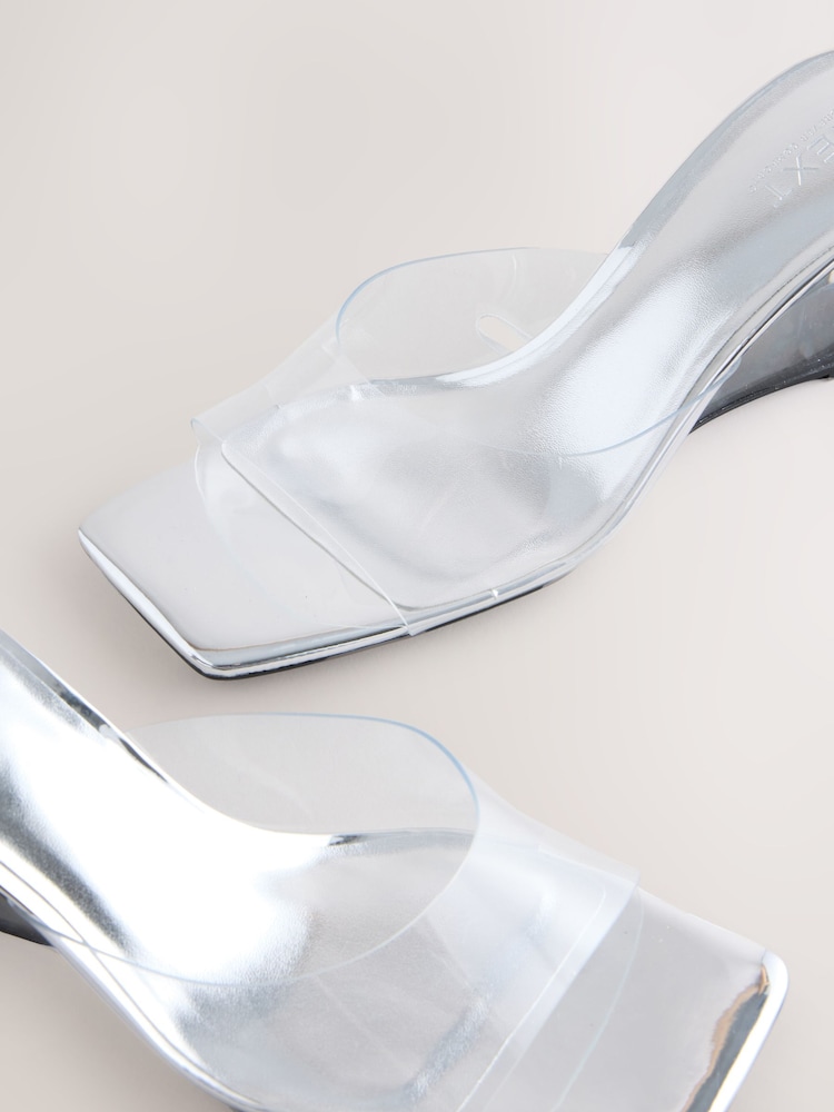 Silver Forever Comfort® Square Toe Vinyl Wedge Mules - Image 5 of 5