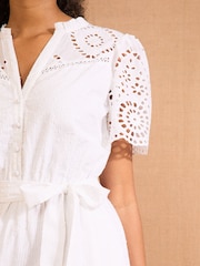 Love & Roses White Dobby Broderie Belted Midi Dress - Image 2 of 4