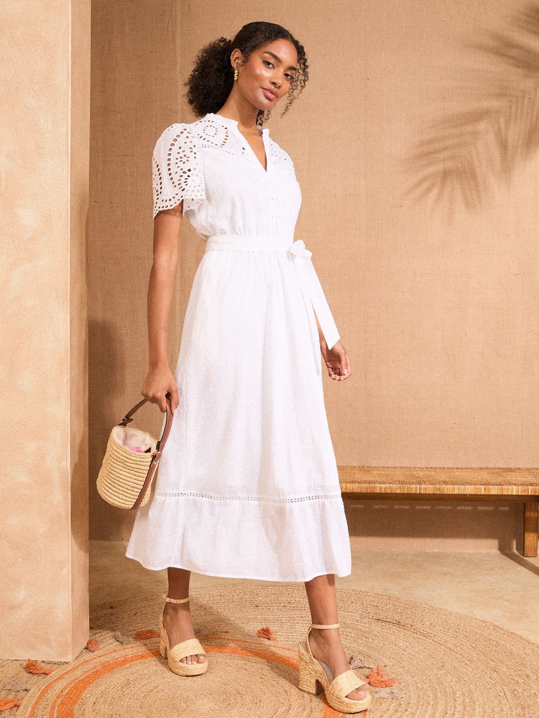 Buy Love & Roses White Dobby Broderie Belted Midi Dress from Next