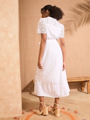 Love & Roses White Dobby Broderie Belted Midi Dress - Image 4 of 4
