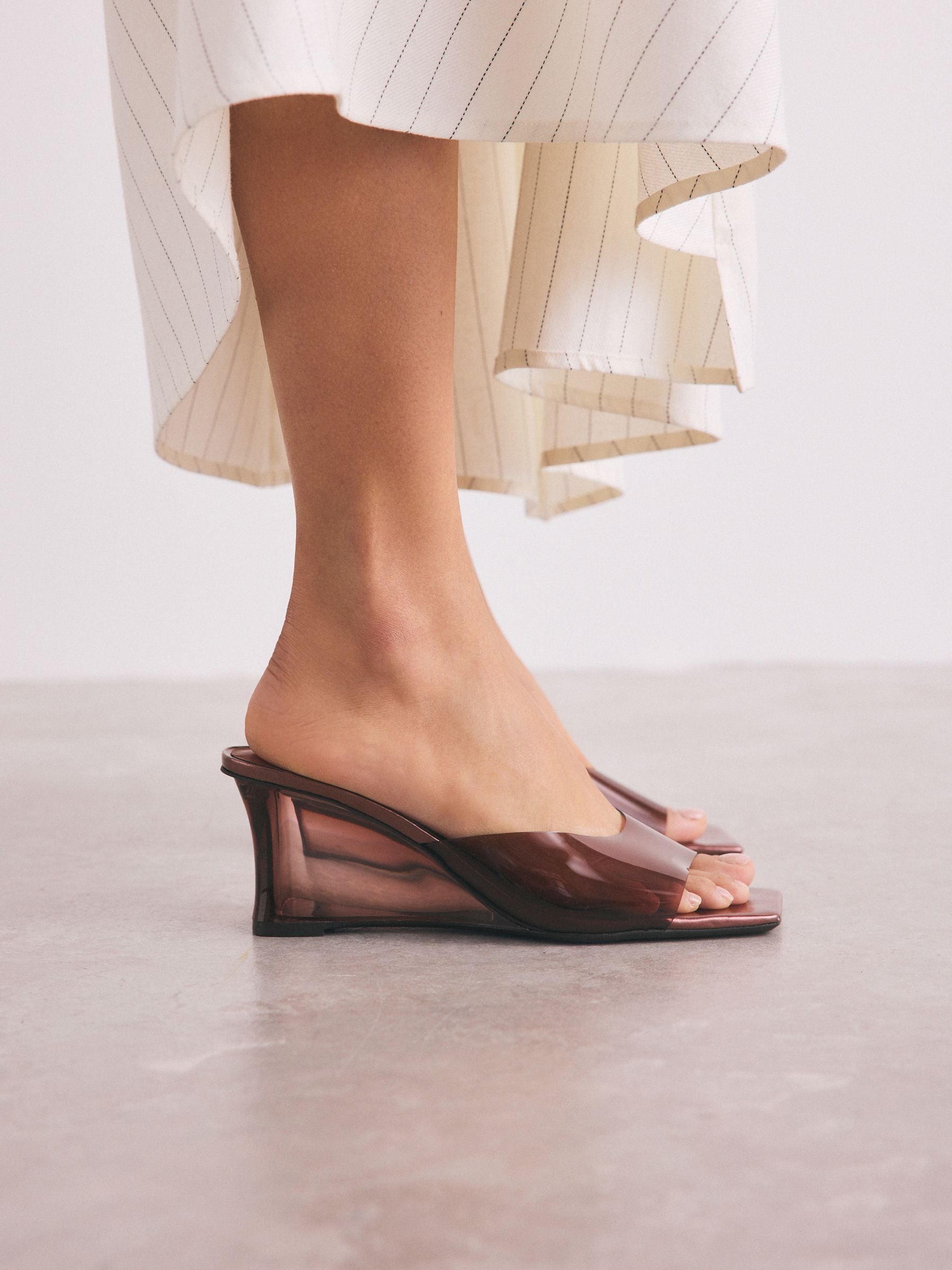 Buy Chocolate Brown Square Toe Vinyl Wedge Mules from Next USA