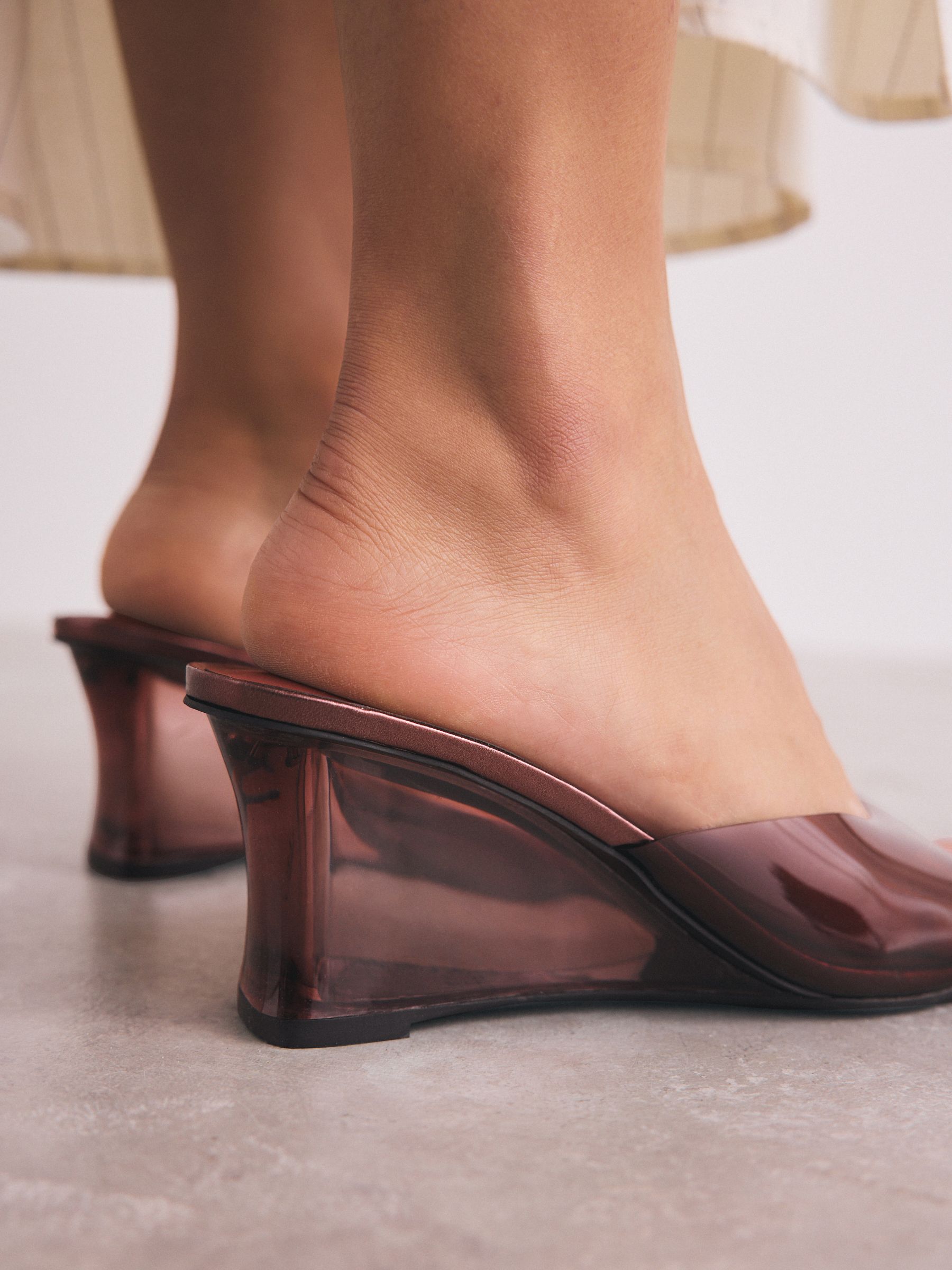 Buy Chocolate Brown Square Toe Vinyl Wedge Mules from Next USA