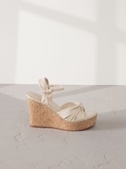 Bone Signature Premium Leather Round Toe Twist Detail High Wedges - Image 2 of 5