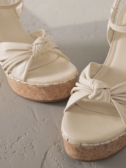 Bone Signature Premium Leather Round Toe Twist Detail High Wedges - Image 3 of 5