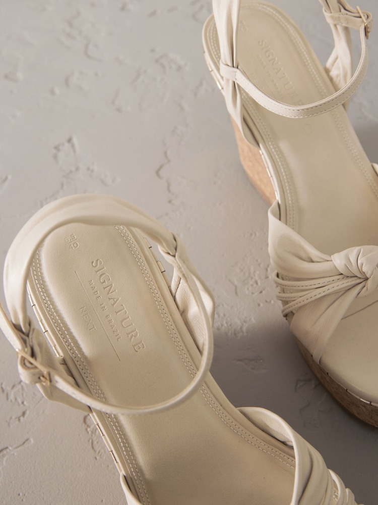 Bone Signature Premium Leather Round Toe Twist Detail High Wedges - Image 5 of 5