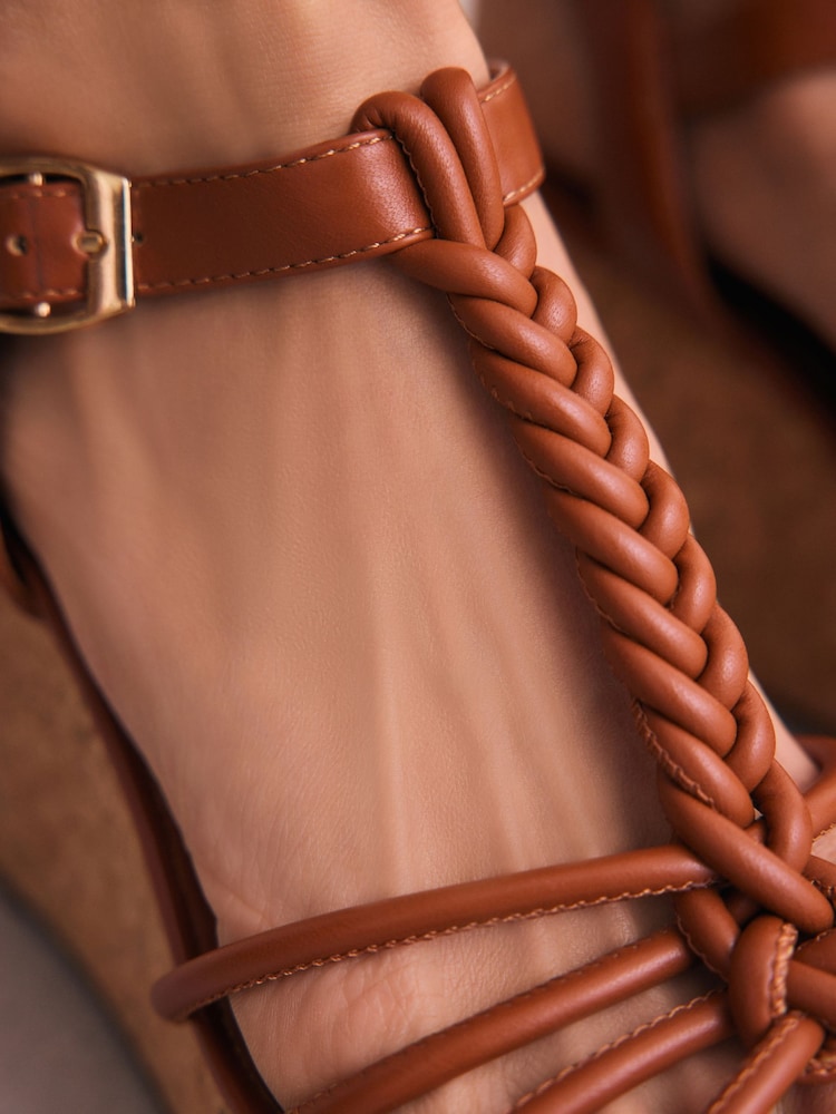 Tan Brown Forever Comfort® Plaited Strappy Wedge Heels - Image 5 of 9