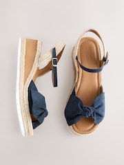 Navy Standard Fit Forever Comfort® Suede Bow Espadrilles Platform Wedges - Image 1 of 5