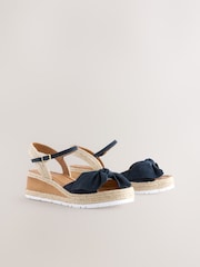 Navy Standard Fit Forever Comfort® Suede Bow Espadrilles Platform Wedges - Image 2 of 5