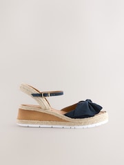 Navy Standard Fit Forever Comfort® Suede Bow Espadrilles Platform Wedges - Image 3 of 5
