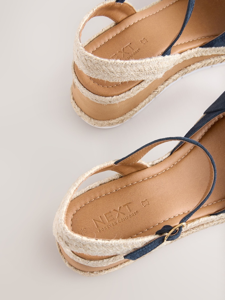 Navy Standard Fit Forever Comfort® Suede Bow Espadrilles Platform Wedges - Image 5 of 5