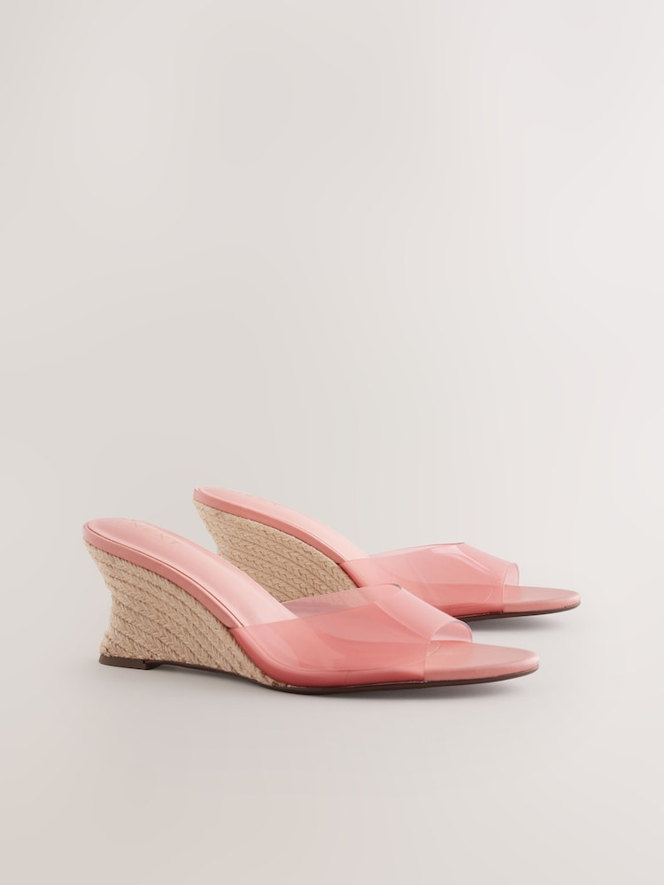 Pink Forever Comfort® Round Toe Vinyl Espadrille Wedges Mules - Image 2 of 5