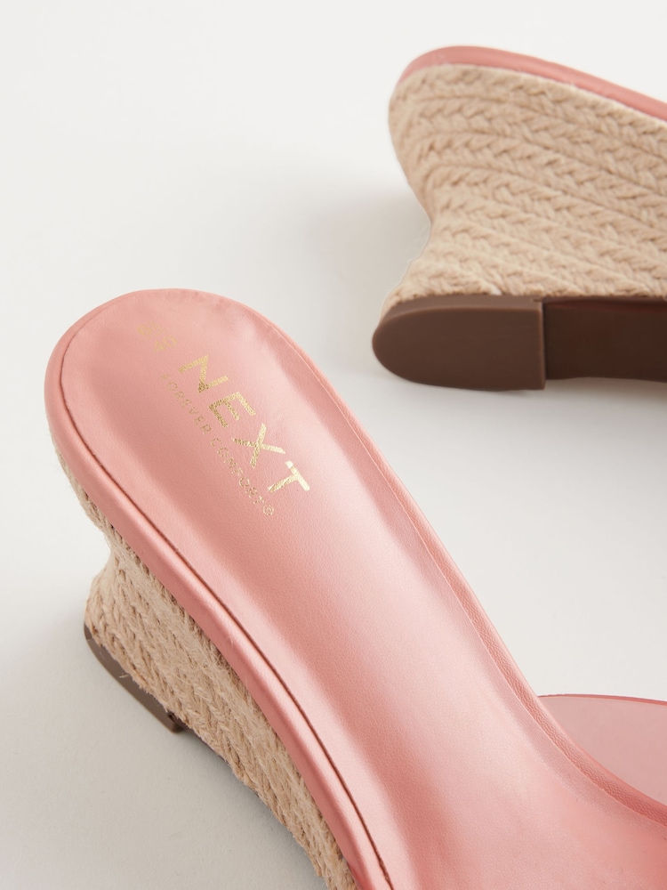 Pink Forever Comfort® Round Toe Vinyl Espadrille Wedges Mules - Image 5 of 5