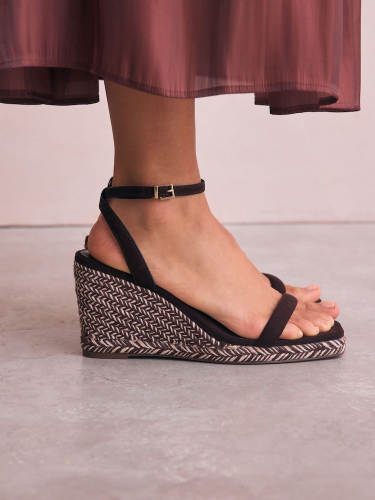 Chocolate Brown Forever Comfort® Square Toe Espadrille Wedge Heels - Image 2 of 9 Chocolate Brown Forever Comfort® Square Toe Espadrille Wedge Heels - Image 2 of 9