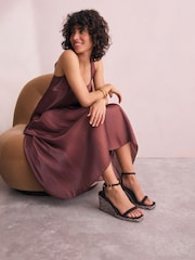Chocolate Brown Forever Comfort® Square Toe Espadrille Wedge Heels - Image 4 of 9