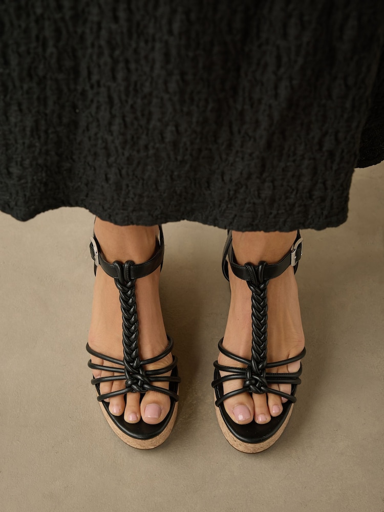 Black Forever Comfort® Plaited Strappy Wedge Heels - Image 2 of 8