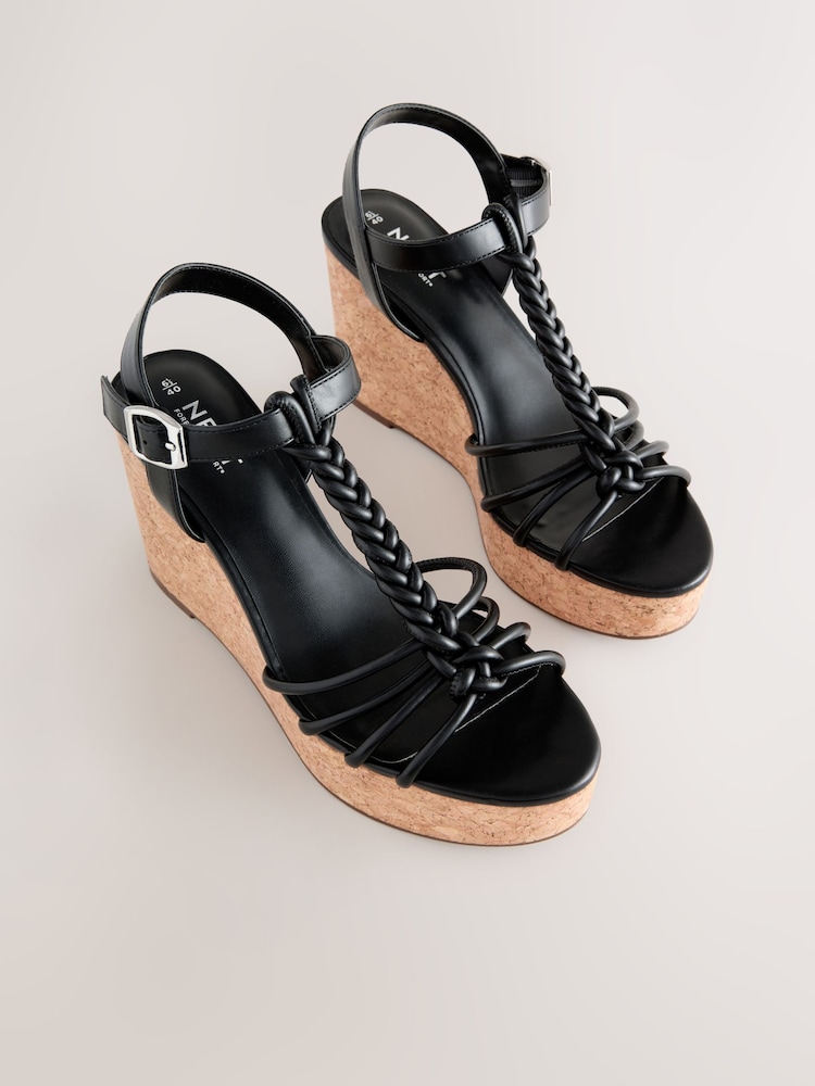 Black Forever Comfort® Plaited Strappy Wedge Heels - Image 8 of 8