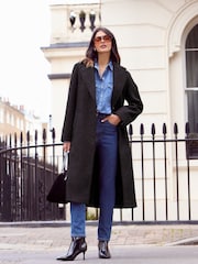 Friends Like These Black Wrap Belted Boucle Textured Midi Coat - Image 1 of 4