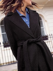 Friends Like These Black Wrap Belted Boucle Textured Midi Coat - Image 3 of 4